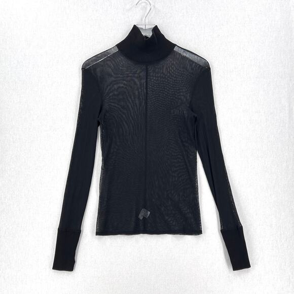 ENZA COSTA Mesh Cuffed Turtleneck Top Womens Medium Black Layering Minimal NEW - Picture 4 of 16